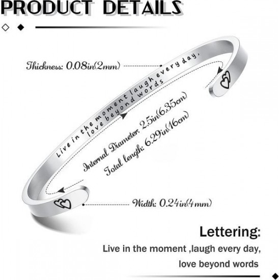 Inspirational Bracelets For Women; Motivational Mantra Bangle; 4MM Friendship Bracelets Personalized Gift With Box Inspirational Bracelets For Women; Motivational Mantra Bangle; 4MM Friendship Bracelets Personalized Gift With Box